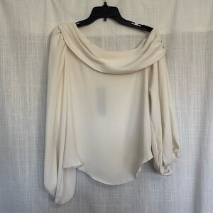 Trina Turk NWT Ivory Off-Shoulder Draped Blouse Asymmetrical Size M Orig $228